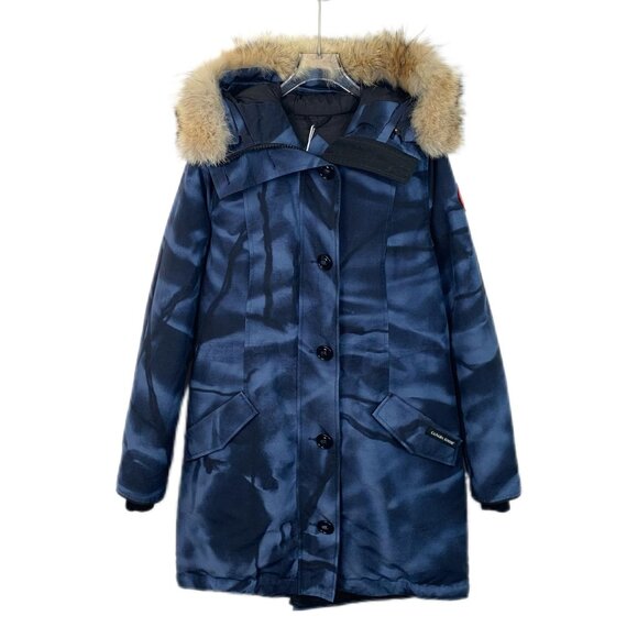 Canada Goose Womens Fur-Trimmed Parka Coat With Hood Size M Navy Blue